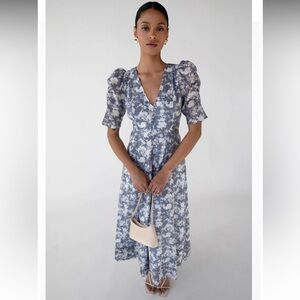 OAK + FORT V-NECK PUFF SLEEVE FLORAL MAXI DRESS